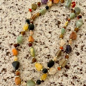 Multi Color semi Precious Gemstone 34" Long Necklace
